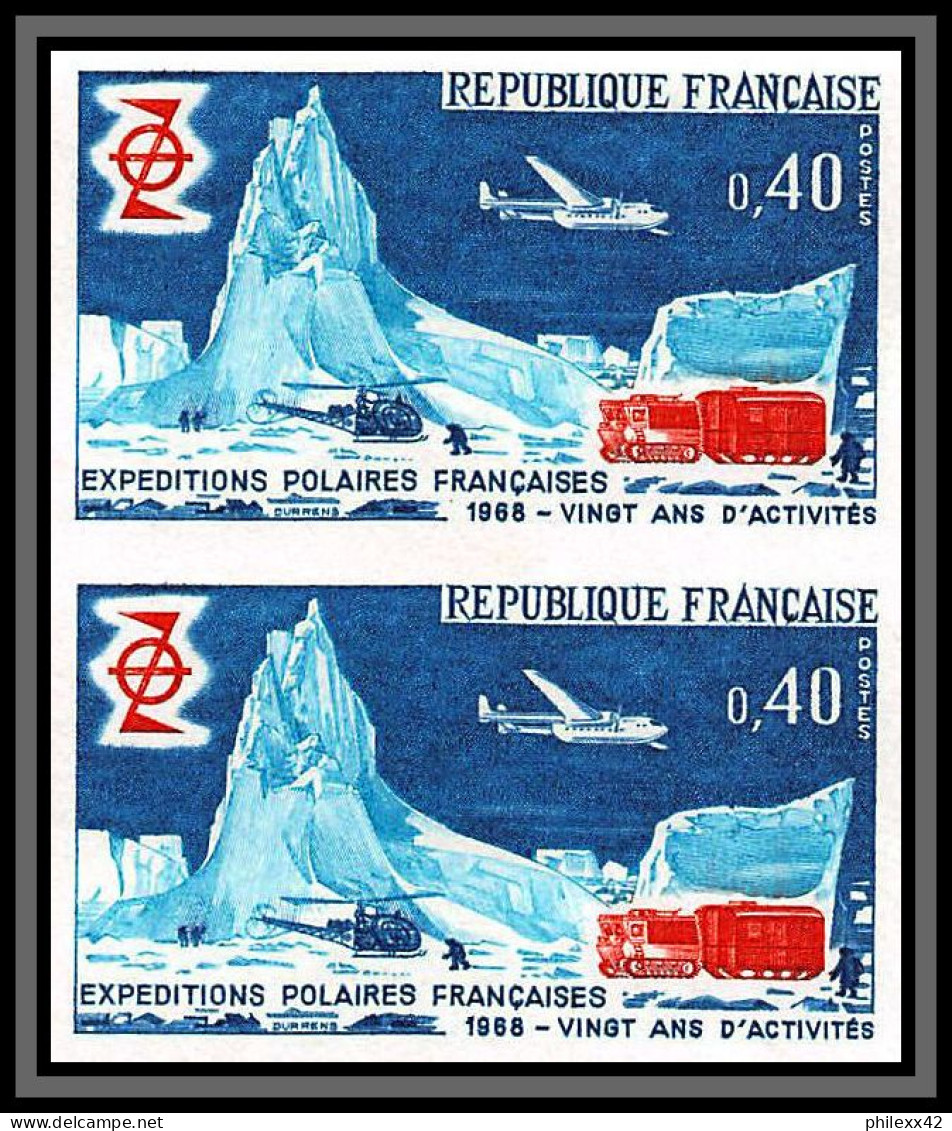 France N°1574 Expéditions Polaires Françaises Hélicoptère Helicopter Non Dentelé ** MNH Imperf Paire Cote Maury 250 - 1961-1970