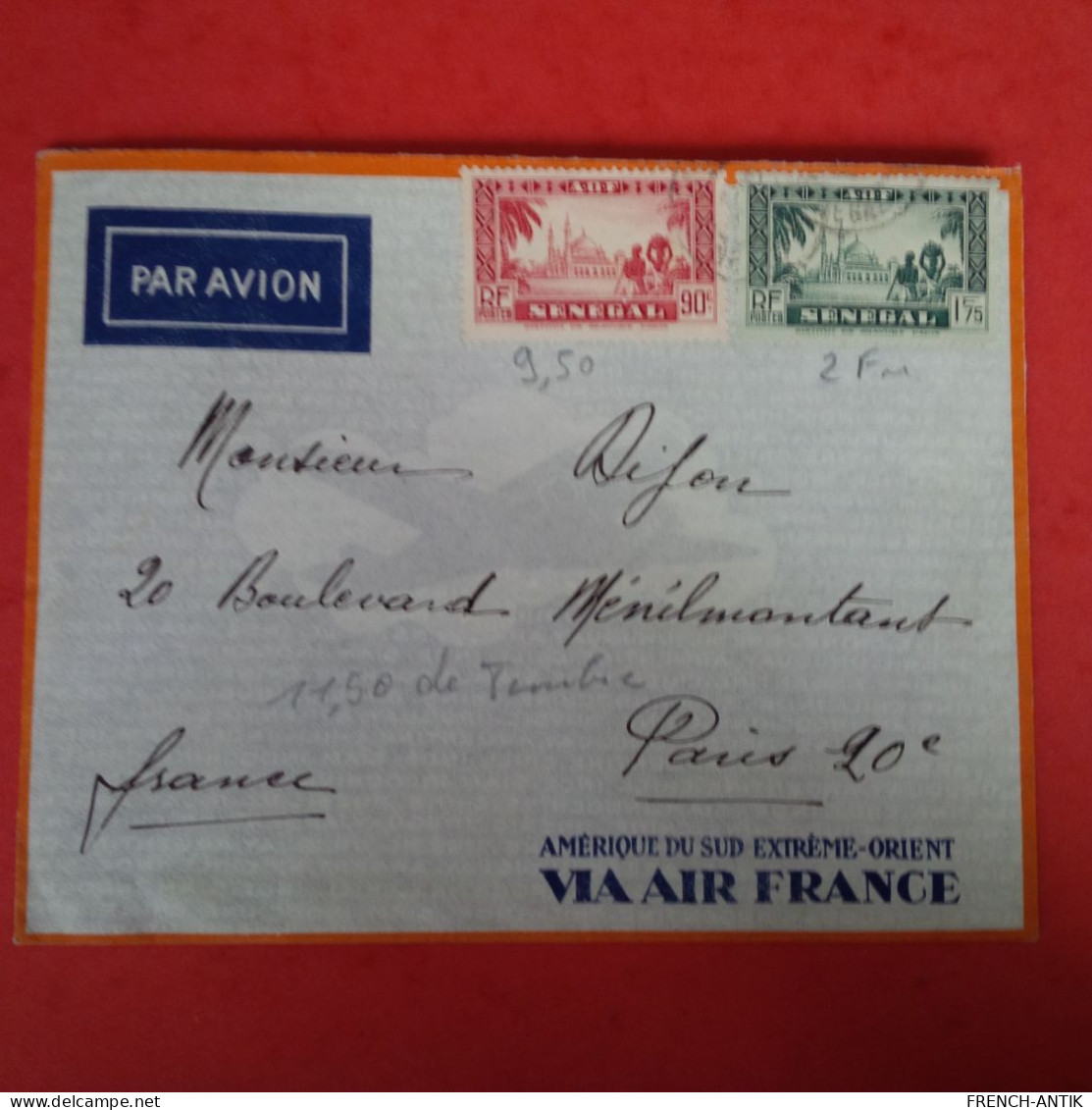 LETTRE SENEGAL POUR PARIS PAR AVION AIR FRANCE - Cartas & Documentos