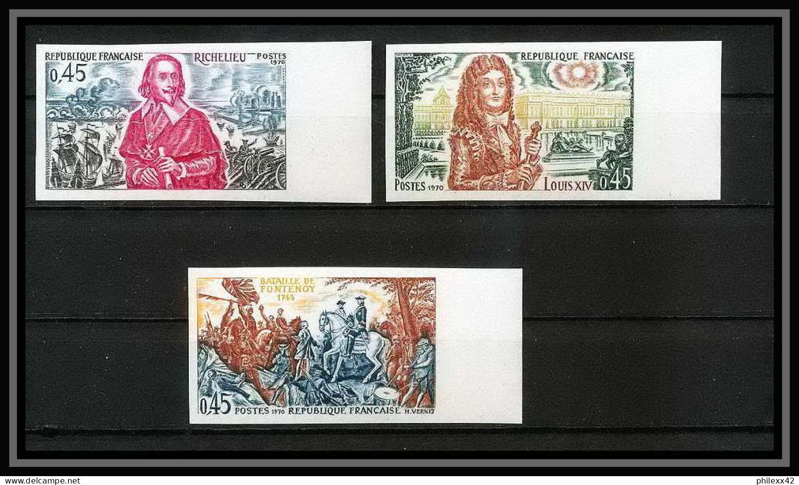 France N°1655 /1657 Histoire De France Richelieu Louis 14 Fontenois Non Dentelé ** MNH (Imperf) Cote 105 - 1961-1970