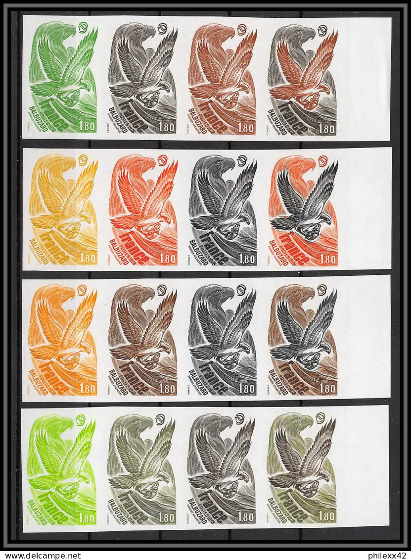 France N°2018 Oiseaux (birds Of Prey) Balbuzard Rapaces Osprey Lot De 16 Essai Proof Non Dentelé Imperf ** MNH - 1971-1980