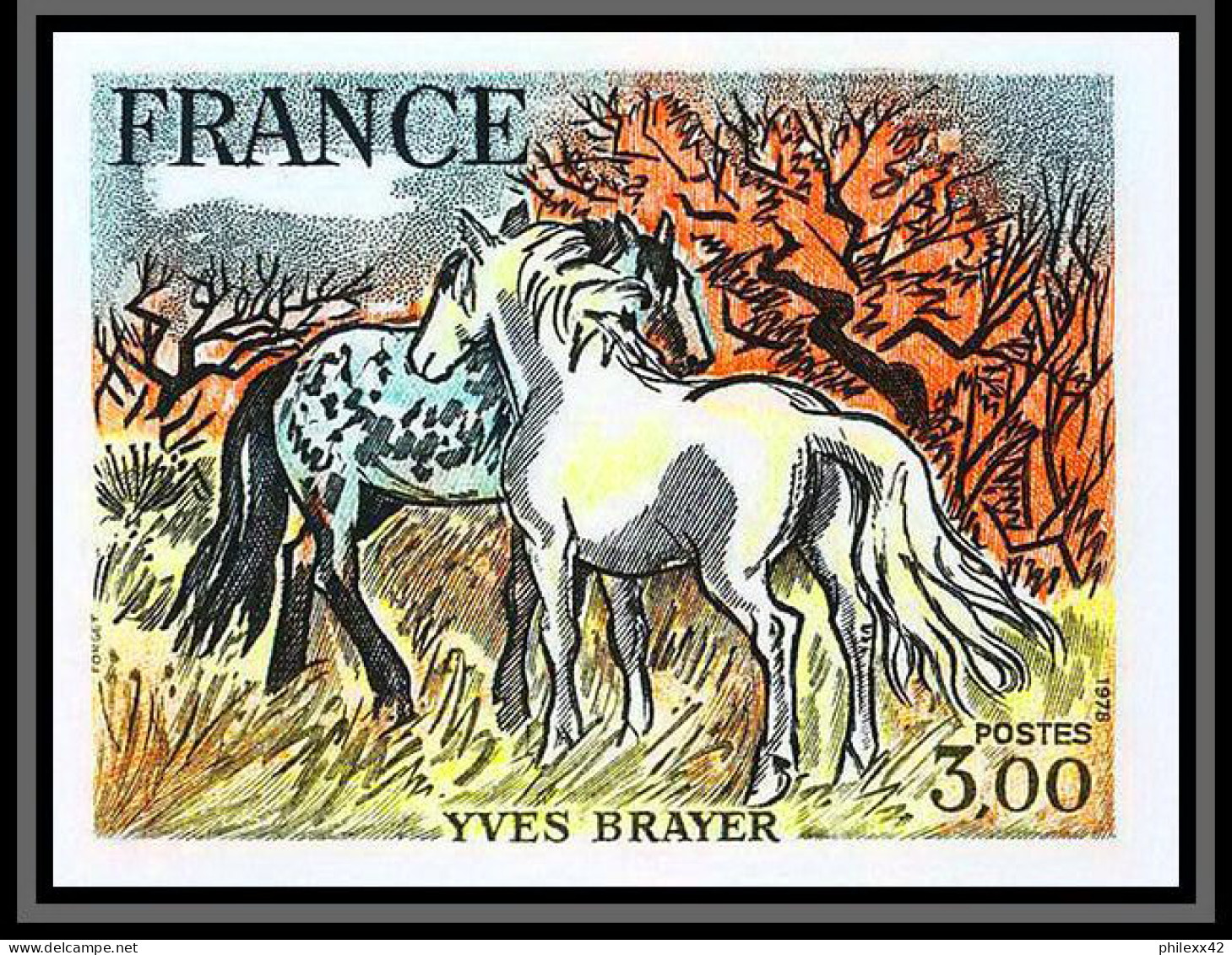 France N°2026 Chevaux De Camargue Brayer Non Dentelé ** MNH Imperf Tableau Painting - 1971-1980