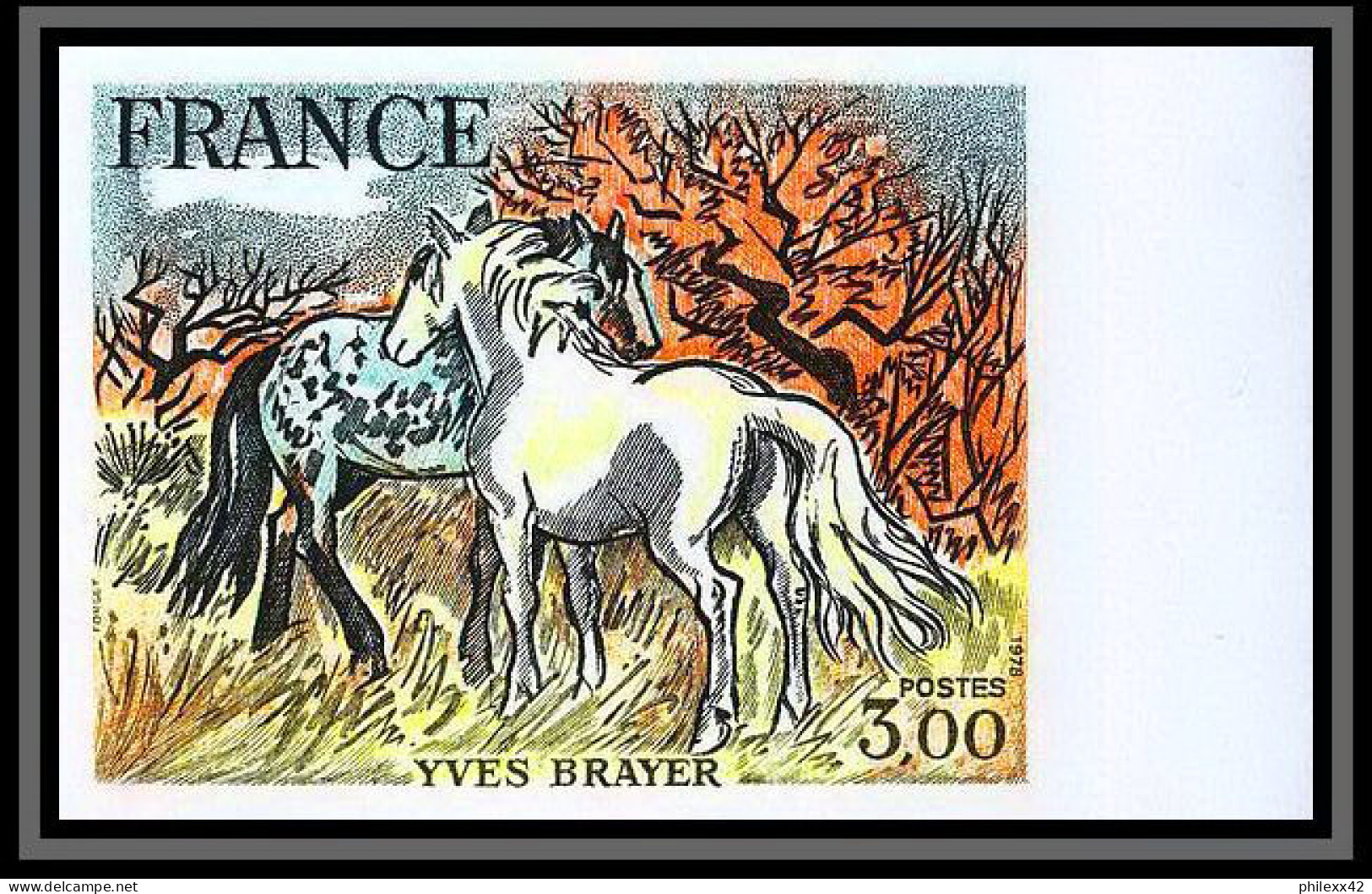 France N°2026 Chevaux De Camargue Brayer Non Dentelé ** MNH Imperf Tableau Painting - 1971-1980