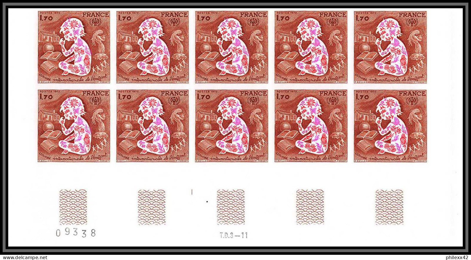 France N°2028 Année Internationale De L'Enfant Child 1979 Non Dentelé ** MNH (Imperf) Bloc De 10 Cote 800 + - 1971-1980