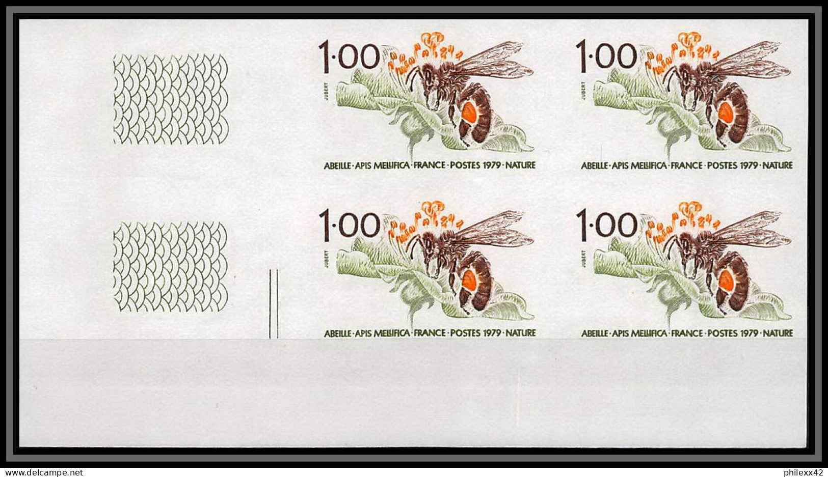 France N°2039 Abeille Insecte (insect) Bee Apis Mellifica Bloc De 4 Cote 200 Non Dentelé ** MNH (Imperf) - Abeilles