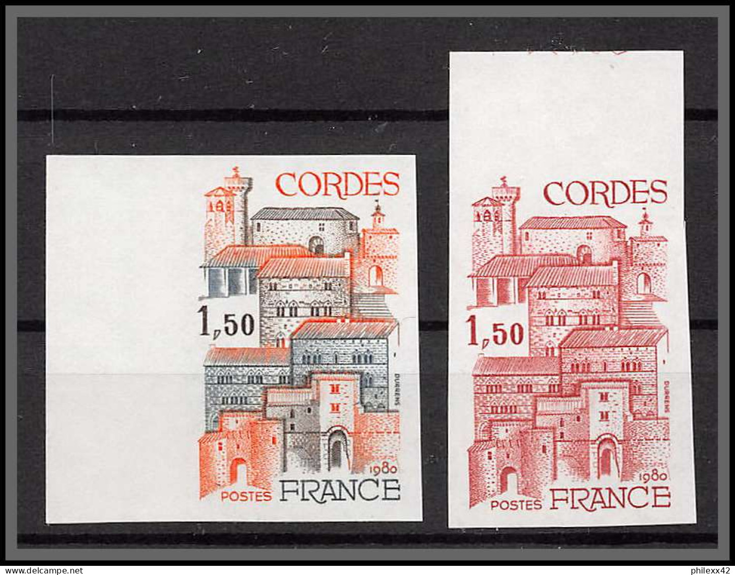 France N°2081 Bastide De Cordes (Tarn) Essai (trial Color Proof) + Non Dentelé Imperf ** MNH - 1971-1980
