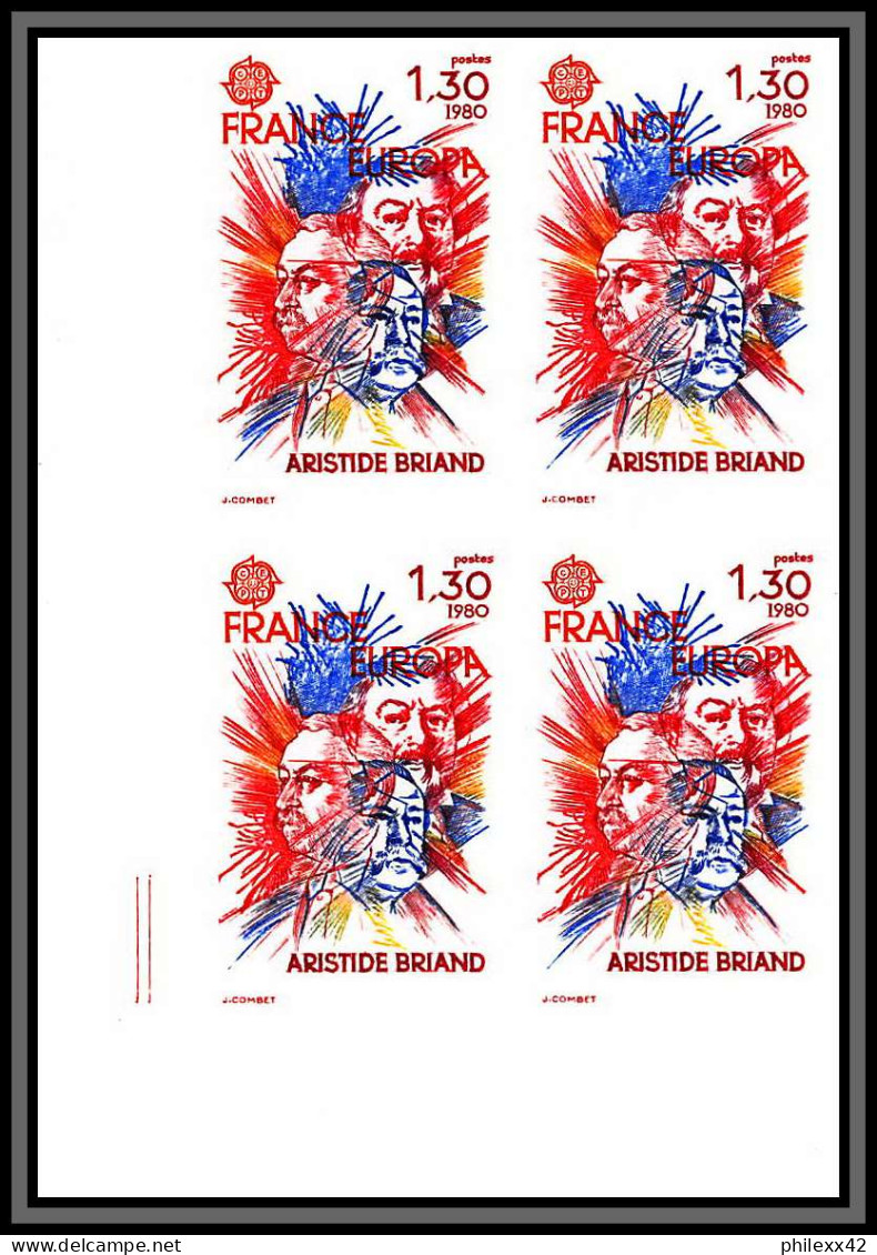 France N°2085/2086 Europa 1980 Aristide Briant St Benoit Non Dentelé ** MNH (Imperf) Bloc De 4 Cote 440 - 1971-1980