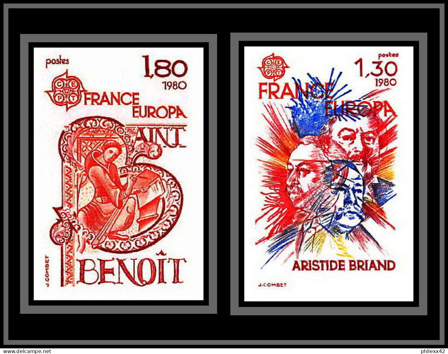 France N°2085/2086 Europa 1980 Aristide Briant St Benoit Non Dentelé ** MNH (Imperf) Bloc De 4 Cote 440 - 1971-1980