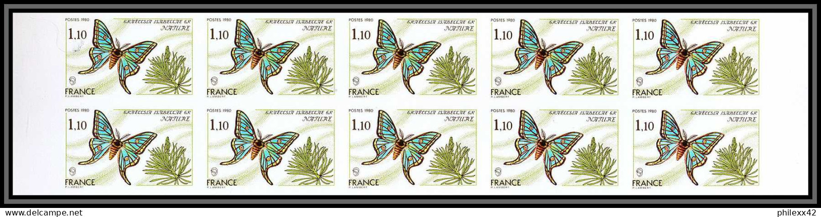 France N°2089 Graellsia Papillons Butterflies Butterfly 1980 Non Dentelé ** MNH (Imperf) Bloc 10 Cote 600 - 1971-1980