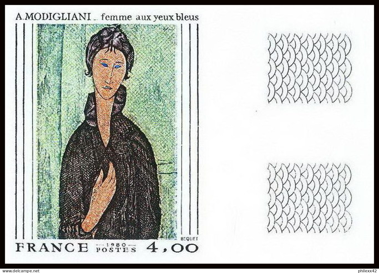 France N°2109 Tableau (Painting) Femme Aux Yeux Bleus De Modigliani Non Dentelé ** MNH (Imperf) - 1971-1980