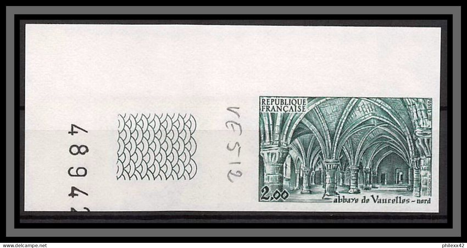 France N°2160 Abbaye De Vaucelle église Church Nord Essai (trial Color Proof) Non Dentelé Imperf ** Coin De Feuille - Kleurproeven 1945-…