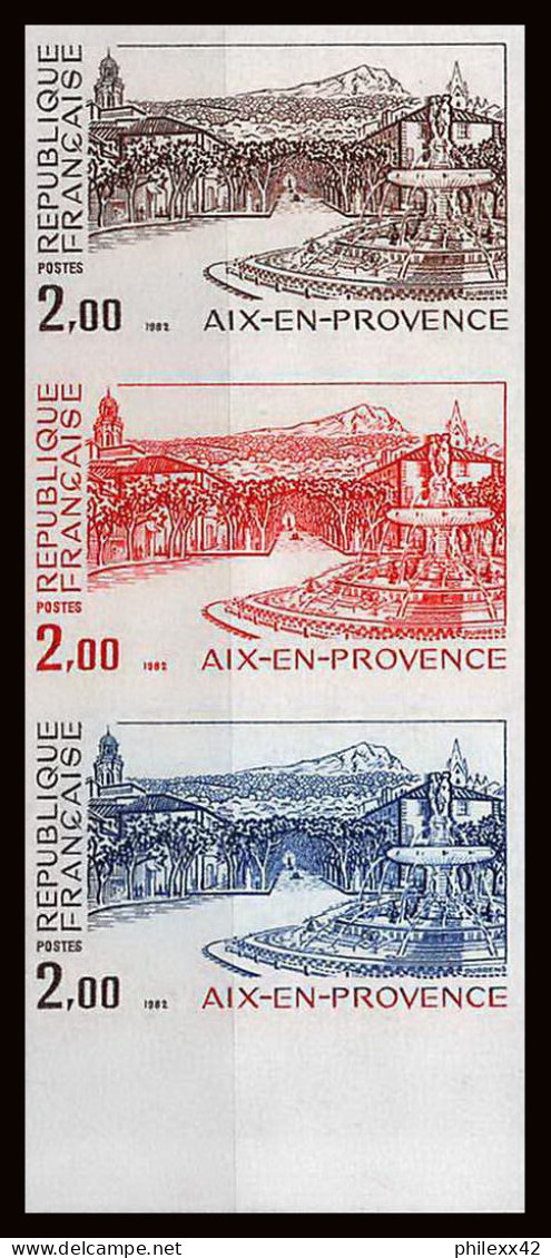 France N°2194 Aix-en-Provence Bouches-du-Rhone Bande De 3 Essai (trial Color Proof) Non Dentelé Imperf ** MNH - Essais De Couleur 1945-…