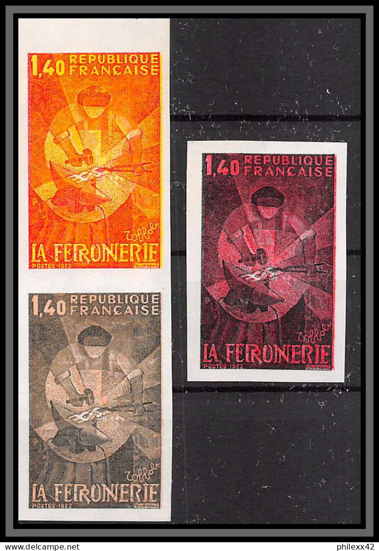 France N°2206 Métiers D'Art. La Ferronnerie Essai (trial Color Proof) Non Dentelé ** MNH (Imperf) Lot De 3 Multicolore - Kleurproeven 1945-…