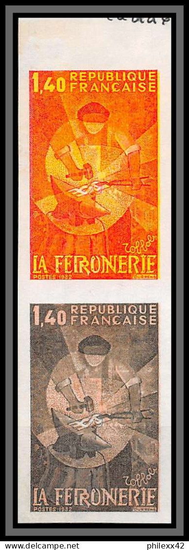 France N°2206 Métiers D'Art. La Ferronnerie Essai (trial Color Proof) Non Dentelé ** MNH (Imperf) Paire Multicolore - Essais De Couleur 1945-…