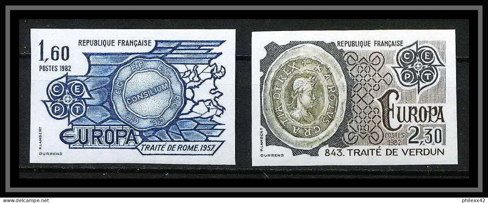 France N°2207 / 2208 Europa 1982 Traité De Rome Verdun Cote 100 Non Dentelé ** MNH (Imperf) Cote 100 Euros - 1982