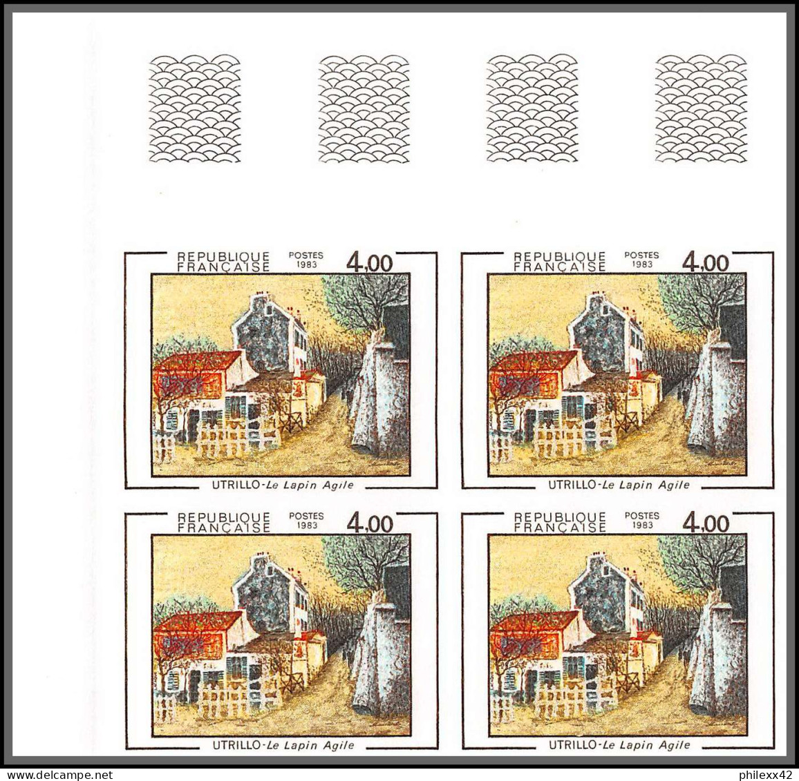 France N°2297 Le Lapin Agile D'Utrillo Tableau (Painting) Bloc De 4 Non Dentelé ** MNH (Imperf) Cote 320 - Impresionismo