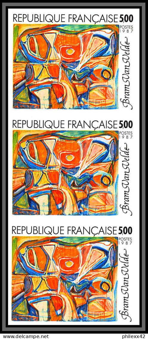 France N°2473 Bram Van Velde Tableau (Painting) Néerlandais Netherland Non Dentelé ** MNH (Imperf) Cote 210 Bande De 3 - 1981-1990