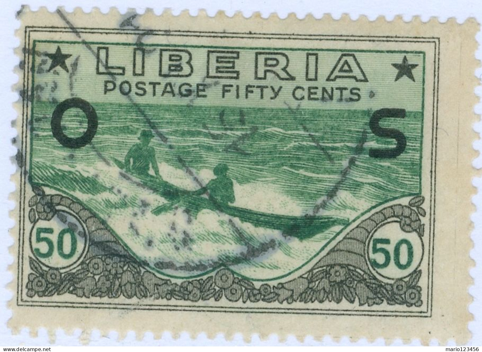 LIBERIA, PAESAGGIO, LANDSCAPE, 1920, FRANCOBOLLI USATI Mi:LR D116, Scott:LR O122, Yt:LR S114 - Liberia