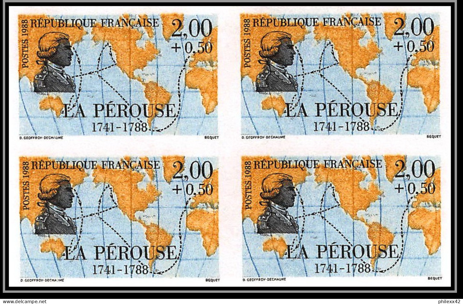 France N°2517 /2522 Navigateurs Francais Maritime Personnages 1988 Non Dentelé ** MNH (Imperf) Cote 440 Bloc 4 - 1981-1990