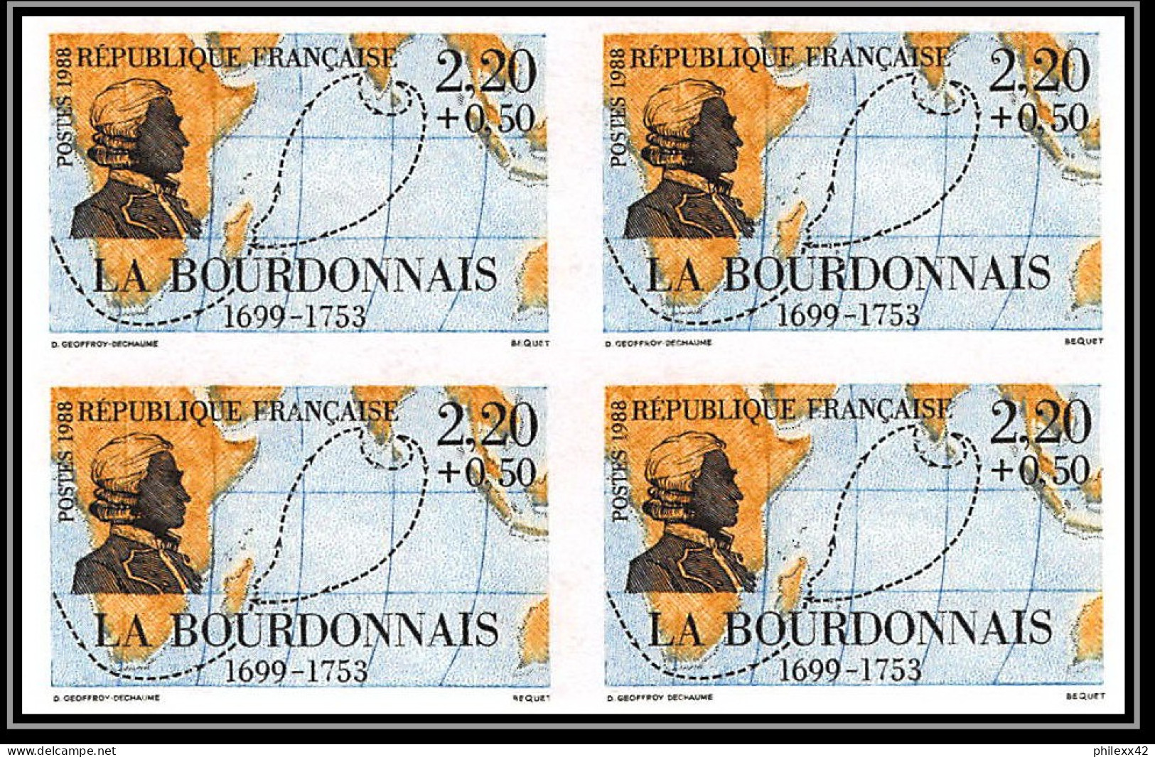 France N°2517 /2522 navigateurs francais maritime personnages 1988 Non dentelé ** MNH (Imperf) cote 440 bloc 4