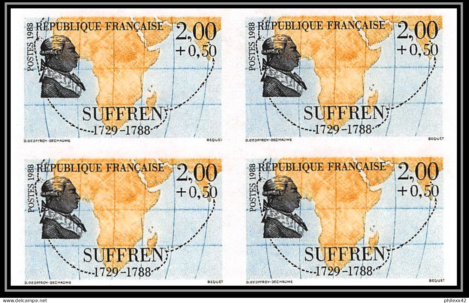France N°2517 /2522 navigateurs francais maritime personnages 1988 Non dentelé ** MNH (Imperf) cote 440 bloc 4