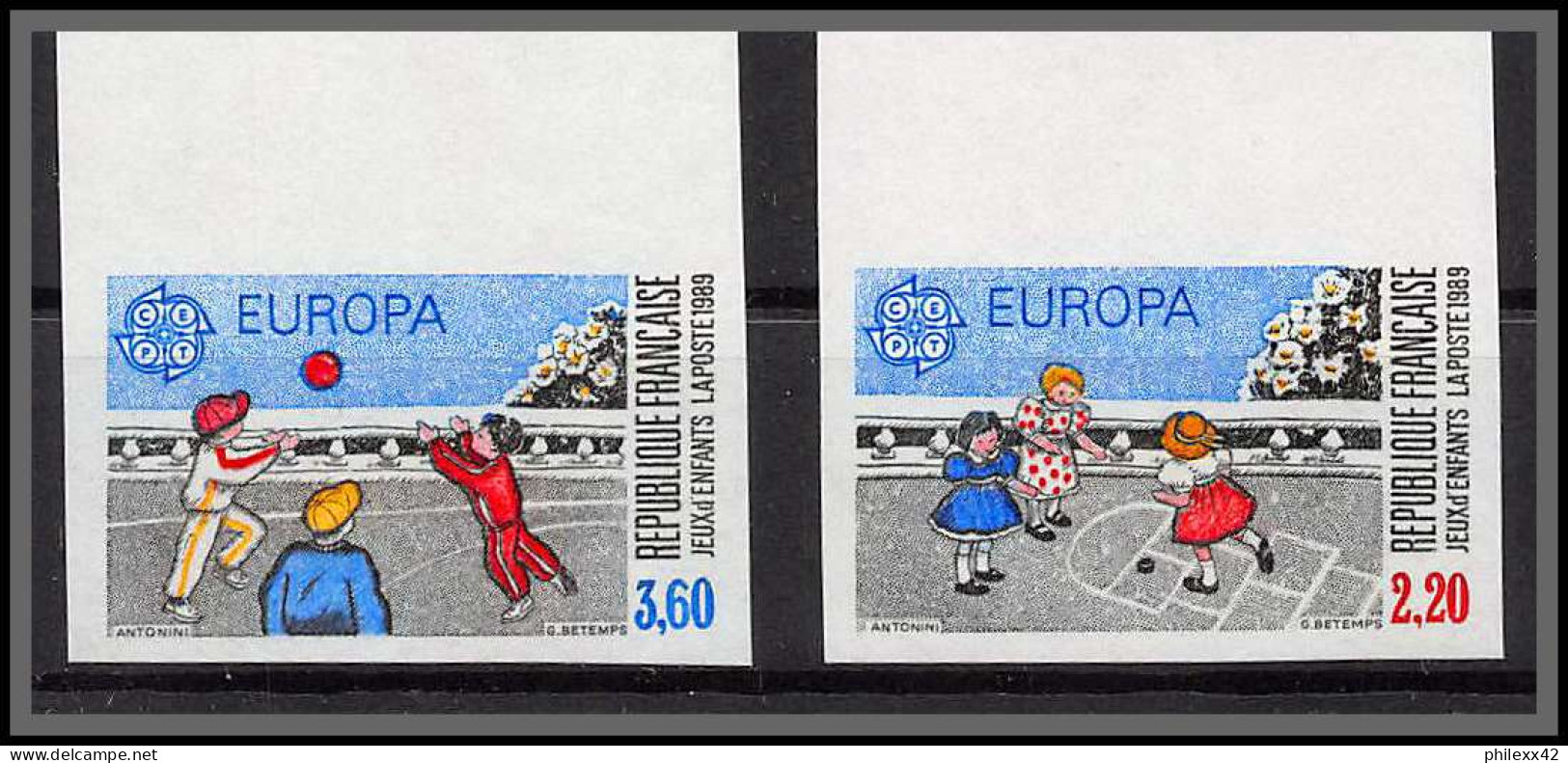 France N°2584/2585 Europa 1989 Jeux D'enfants La Marelle Balle Child Games Non Dentelé ** MNH Imperf  - 1981-1990