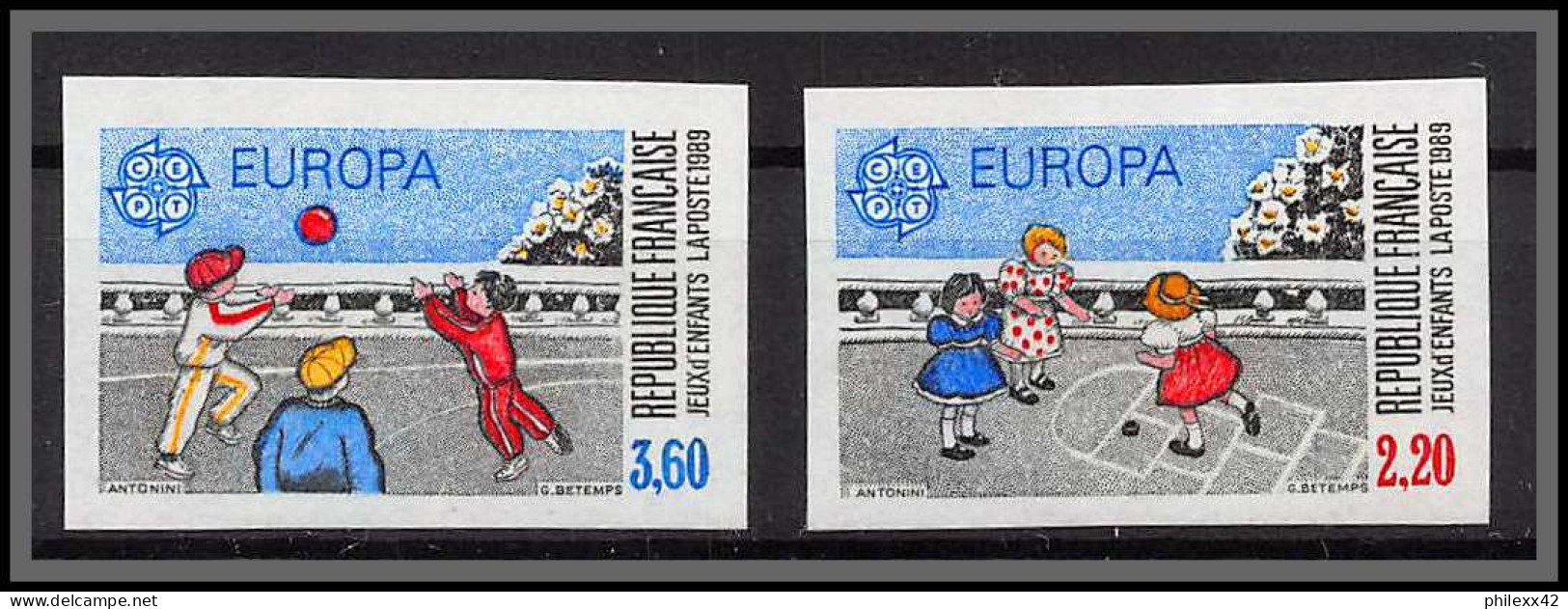 France N°2584/2585 Europa 1989 Jeux D'enfants La Marelle Balle Child Games Non Dentelé ** MNH Imperf Cote 80 - 1981-1990