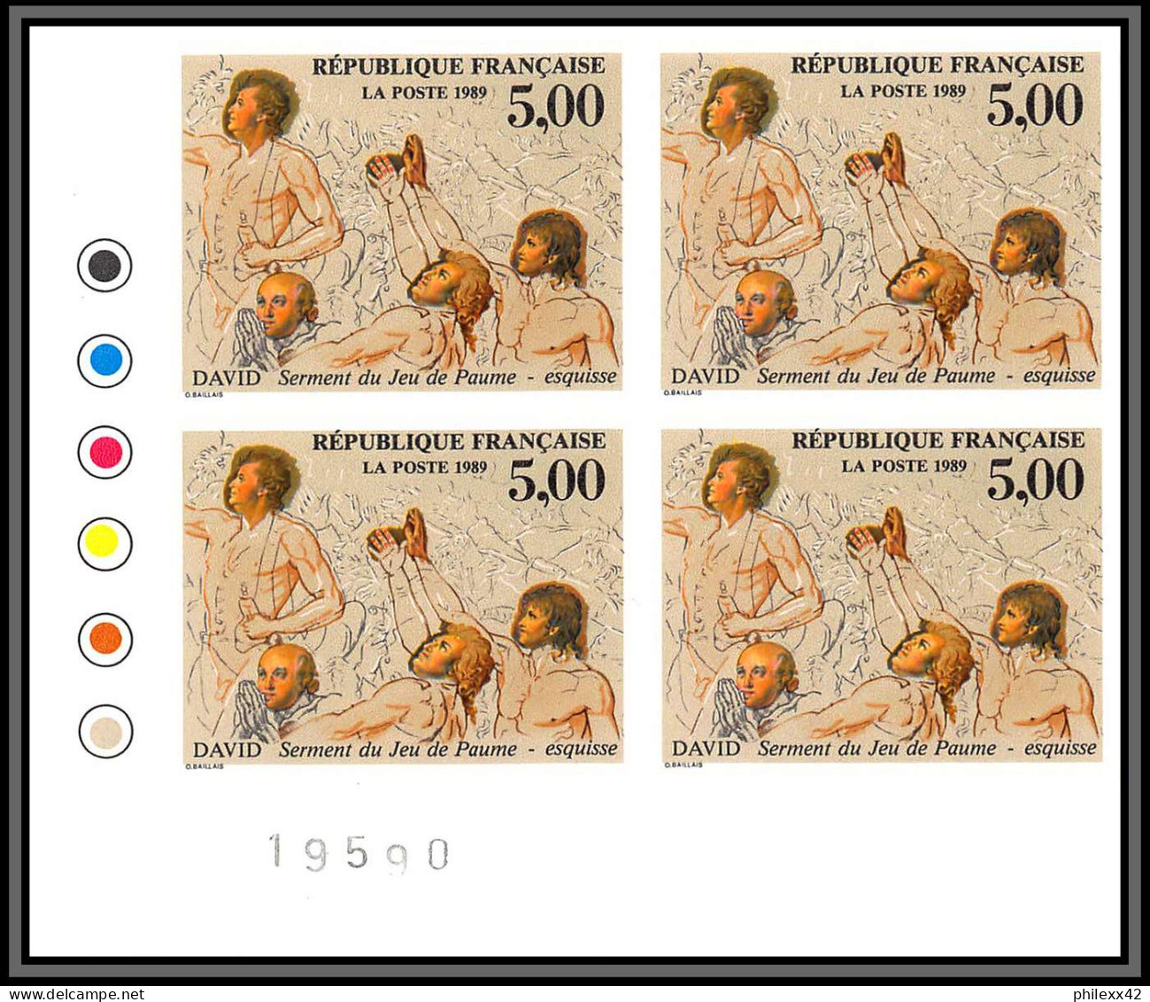 France N°2591 Révolution Serment Du Jeu De Paume David Tableau Painting Non Dentelé ** MNH Imperf Bloc 4 Coin De Feuille - 1981-1990