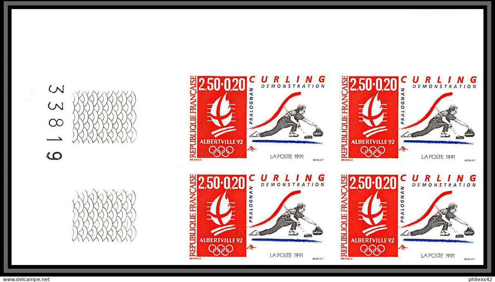 France N°2680 Jeux Olympiques Olympic Games Albertville 1992 Curling Pralognan Bloc 4 Non Dentelé ** MNH (Imperf) - 1991-2000