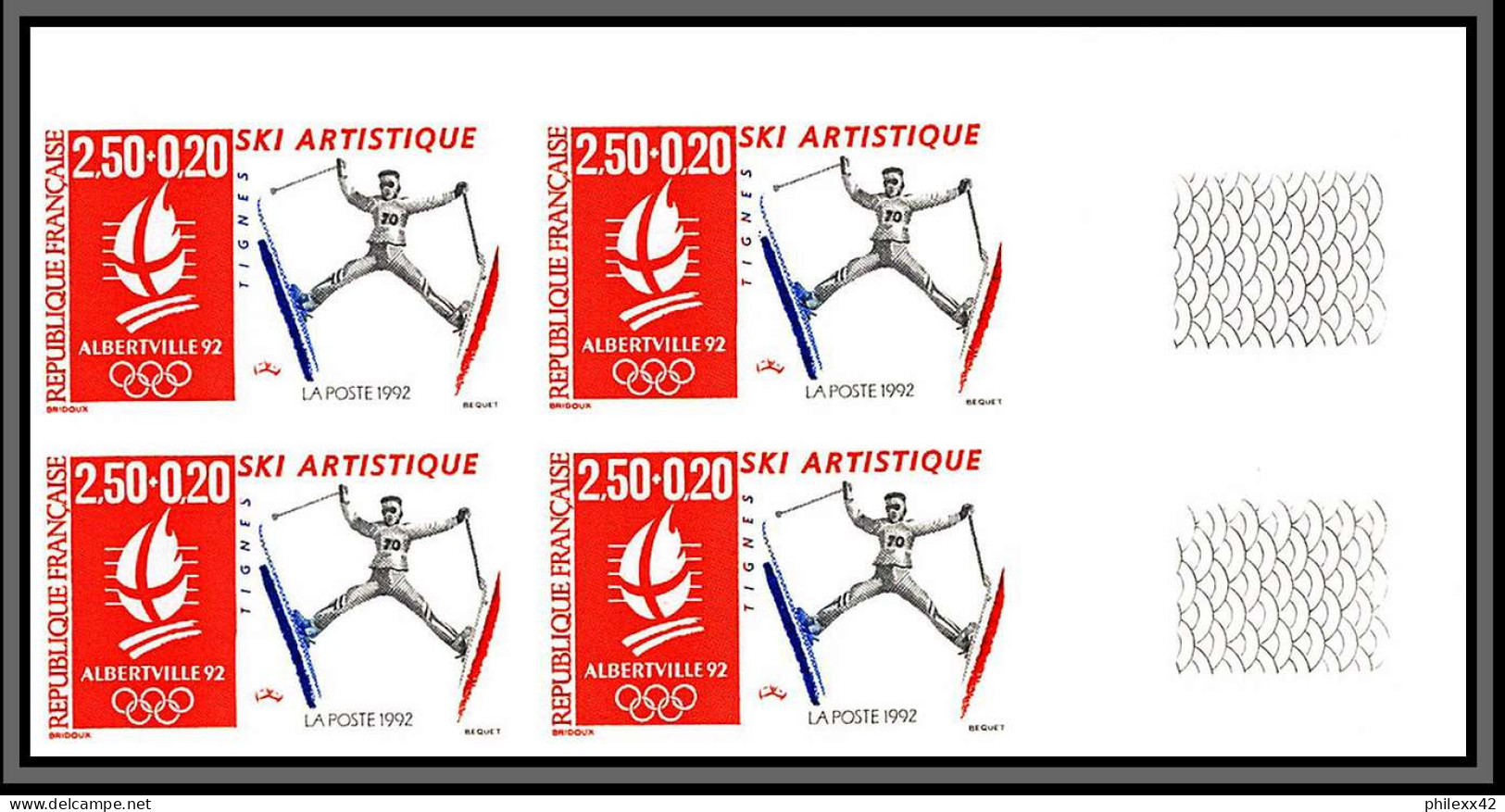 France N°2709/2710 Jeux Olympiques (olympic Games) Albertville 1992 Non Dentelé Imperf ** MNH RR Bloc 4 Coin De Feuille - Winter 1992: Albertville