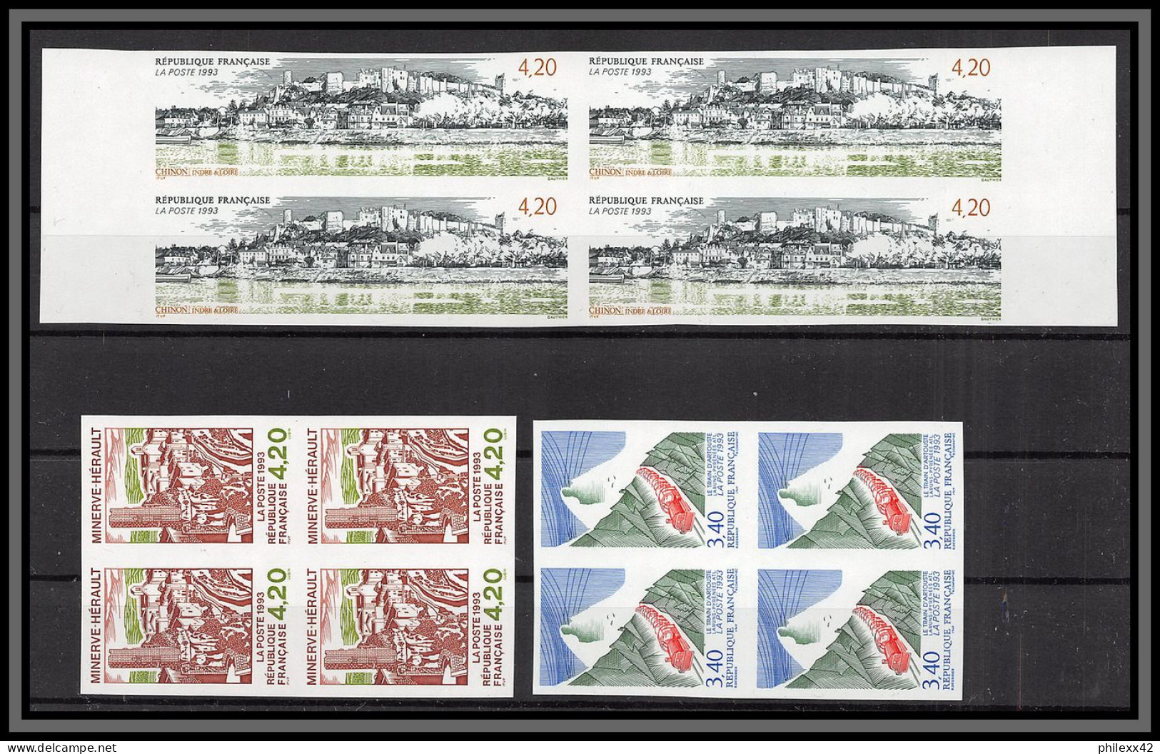 France N°2816/2818 Le Petit Train D'Artouste Chinon Minerve 1993 Non Dentelé ** MNH (Imperf) Bloc 4 Cote 280 Euros - 1991-2000