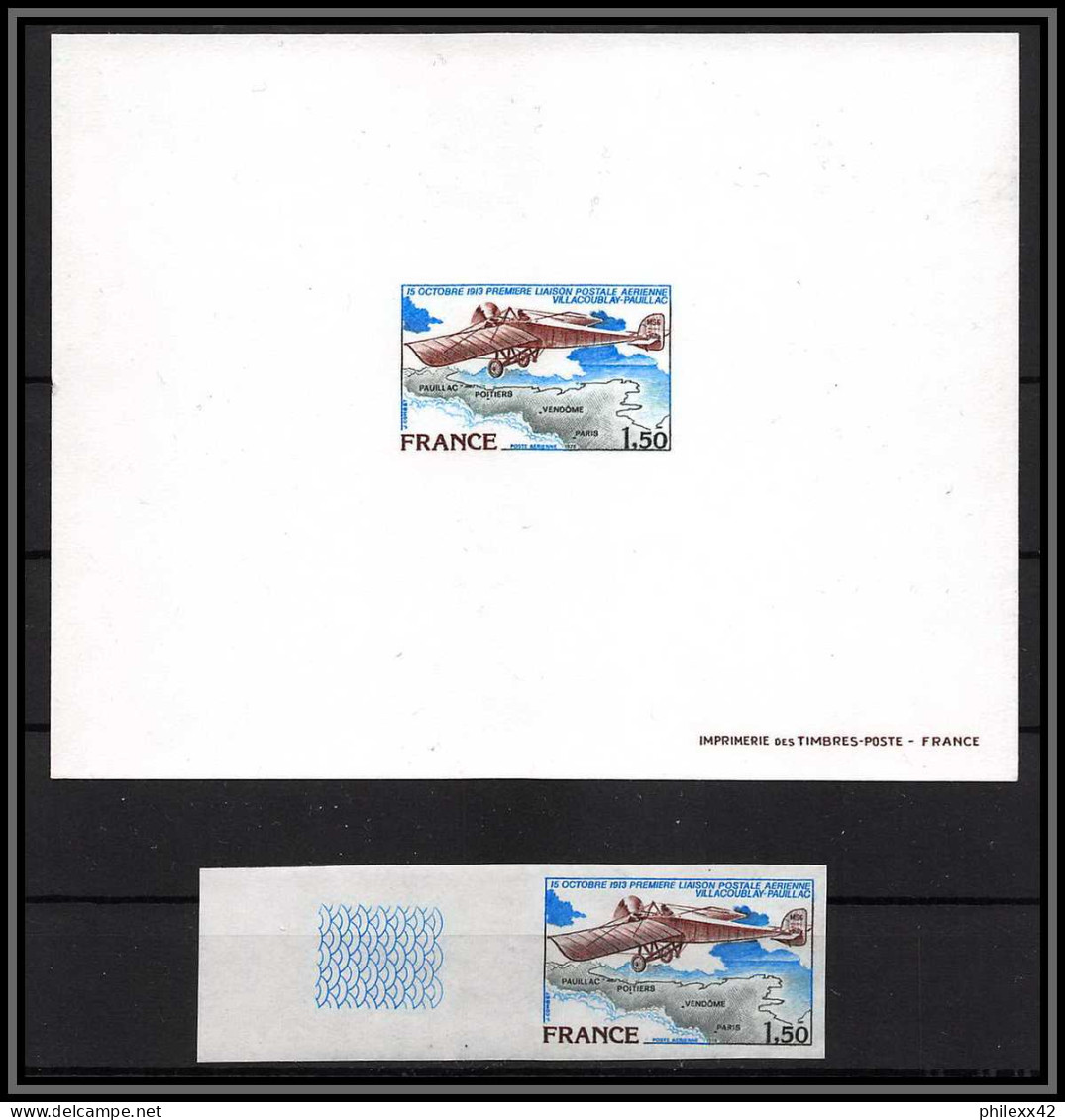 France PA Poste Aerienne Aviation N°51 Villacoublay Pauillac + Epreuve Non Dentelé ** MNH (Imperf) Cote 175 - 1971-1980