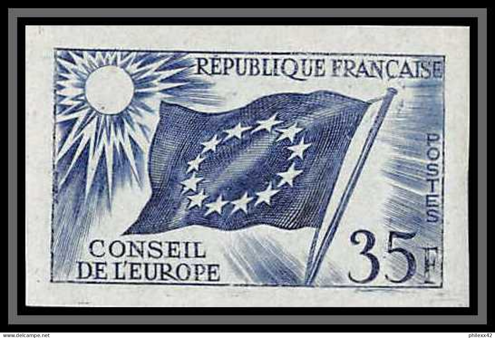 France Service N°20 Conseil De L'europe Europa Drapeau Flag Essai Proof Non Dentelé Imperf ** Mnh - Kleurproeven 1945-…