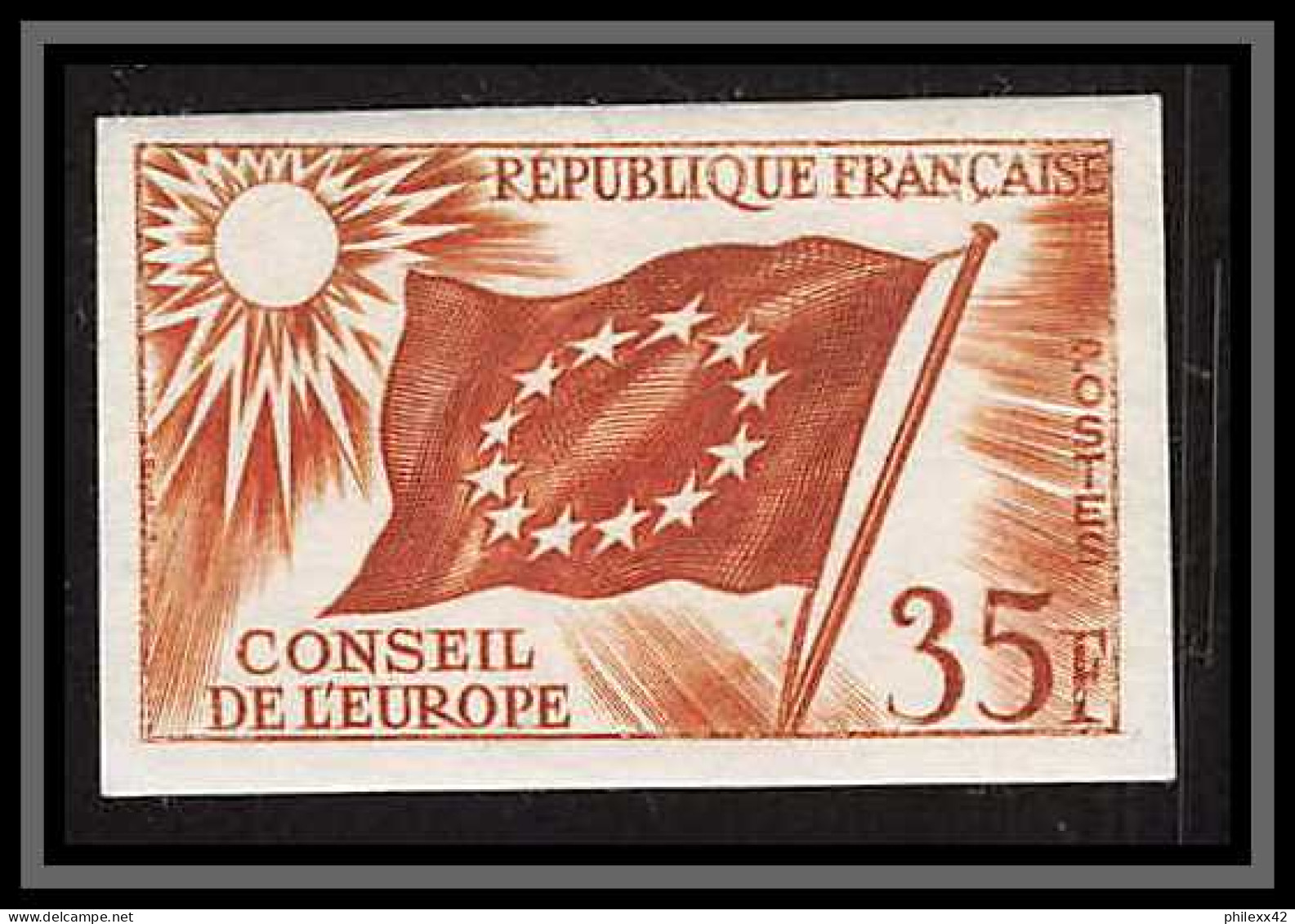 France Service N°20 Conseil De L'europe Europa Drapeau Flag Essai Proof Non Dentelé Imperf ** Mnh - Essais De Couleur 1945-…