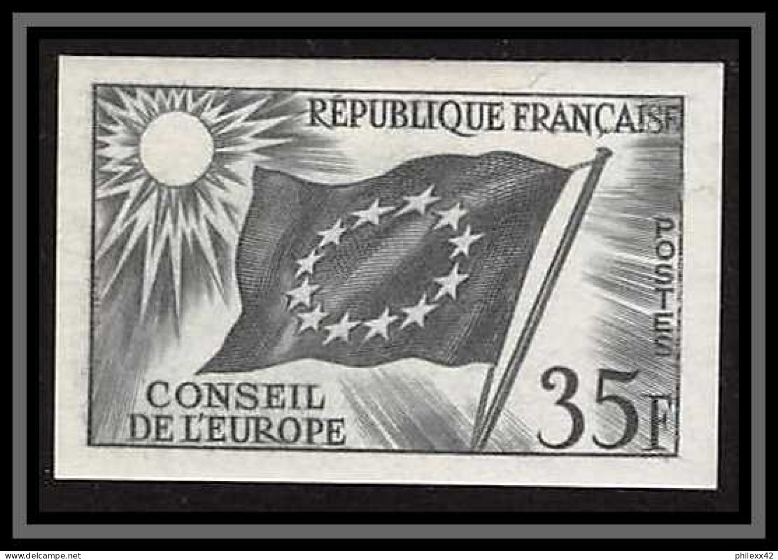 France Service N°20 Conseil De L'europe Europa Drapeau Flag Essai Proof Non Dentelé Imperf ** Mnh - Farbtests 1945-…
