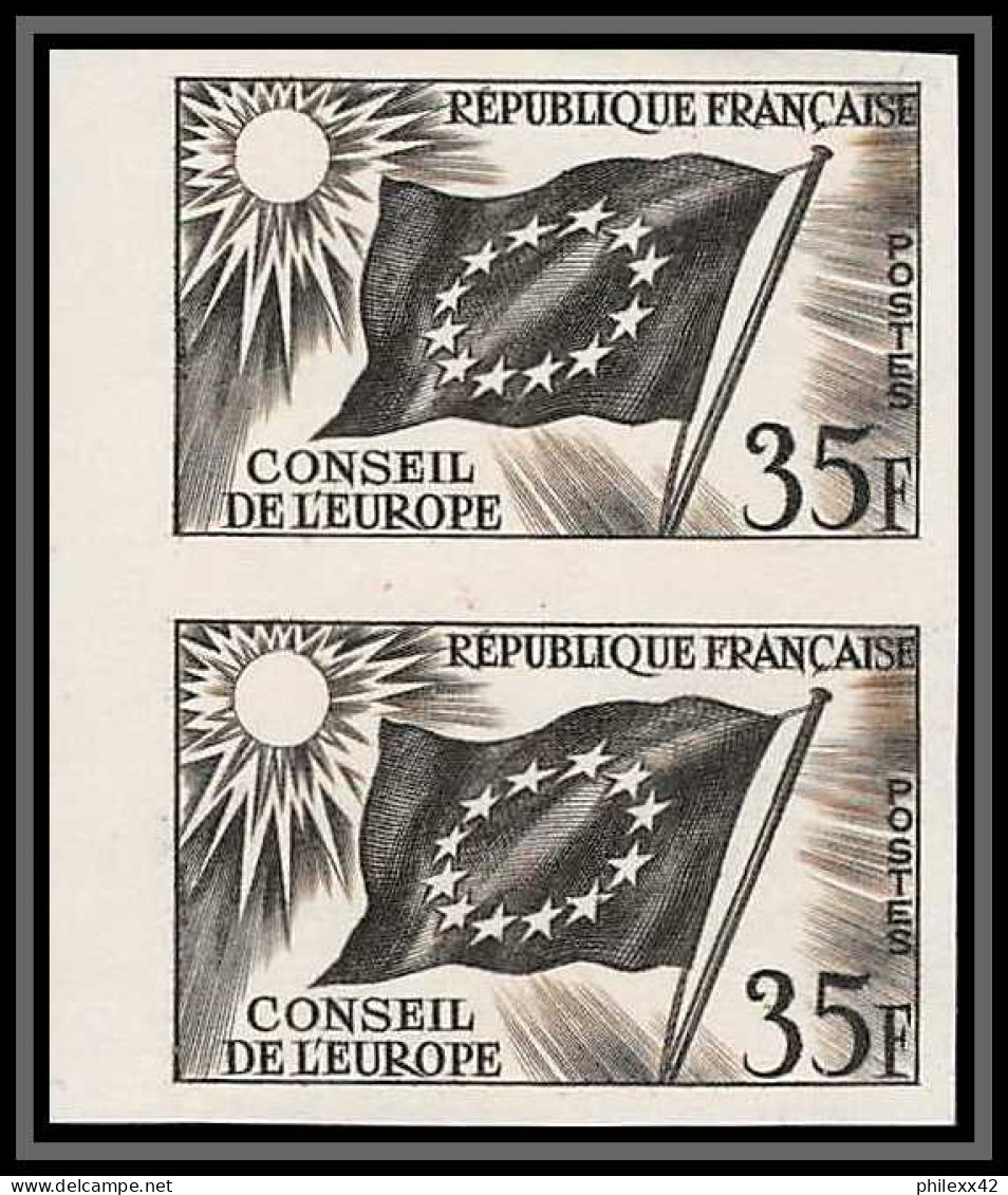 France Service N°20 Conseil De L'europe Europa Drapeau Flag Paire Essai Proof Non Dentelé Imperf ** Mnh - Autres & Non Classés
