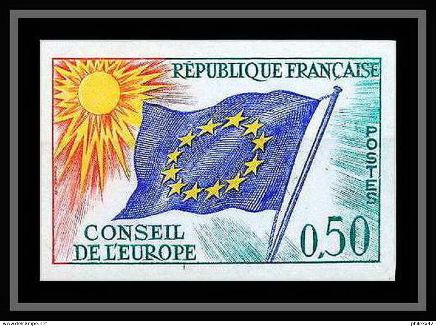 France Service N°33 Conseil De L'europe Europa Drapeau Flag Non Dentelé ** MNH (Imperf) Cote 55 - 1963