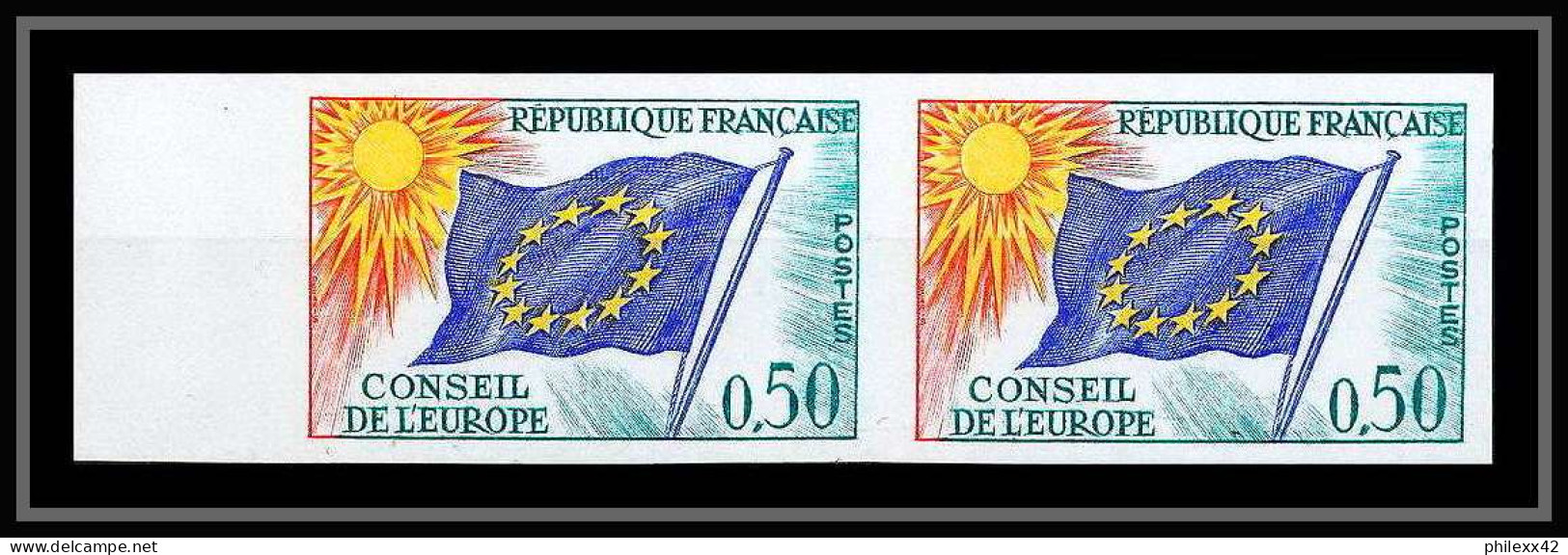 France Service N°33 Paire Conseil De L'europe Europa Drapeau Flag Non Dentelé ** MNH (Imperf) Cote 110 - 1963