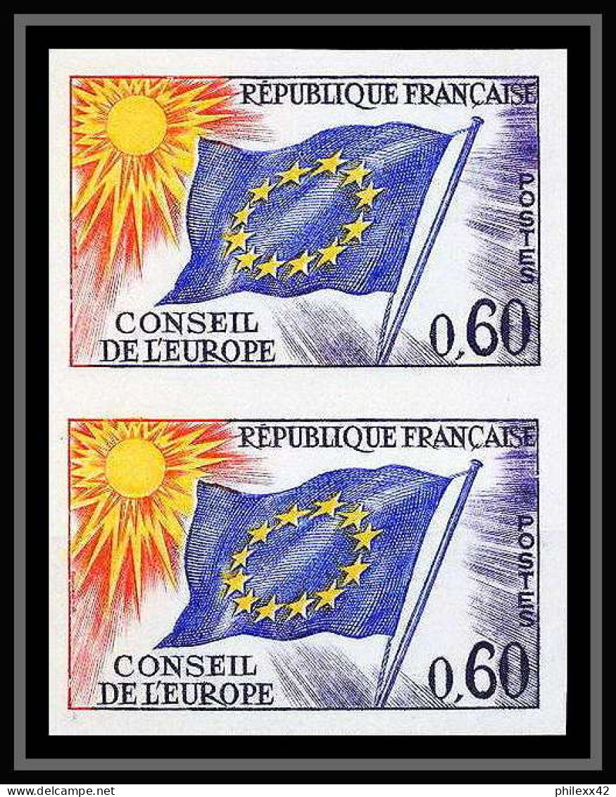 France Service N°34 Paire Conseil De L'europe Europa Drapeau Flag Non Dentelé ** MNH (Imperf) Cote 110 - 1961-1970