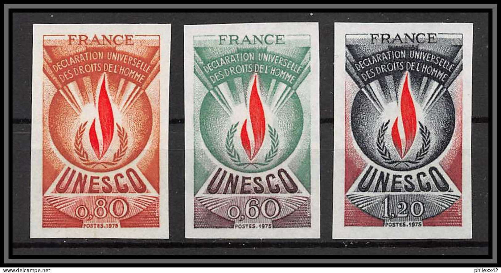 France Service N°43/45 Unesco Déclaration Des Droits De L'homme Non Dentelé ** MNH (Imperf) Cote 130 - 1971-1980