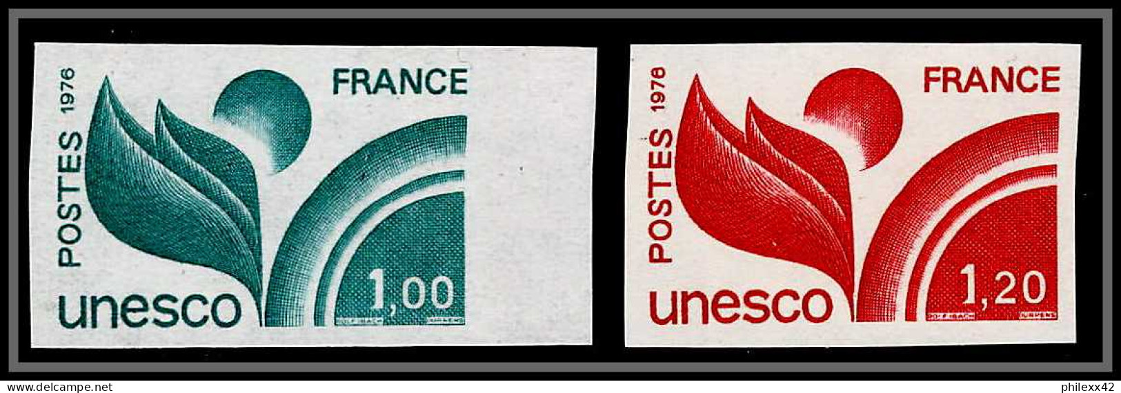 France Service N°51 + 56 Unesco Essai Color Proof Non Dentelé Imperf ** MNH - Essais De Couleur 1945-…