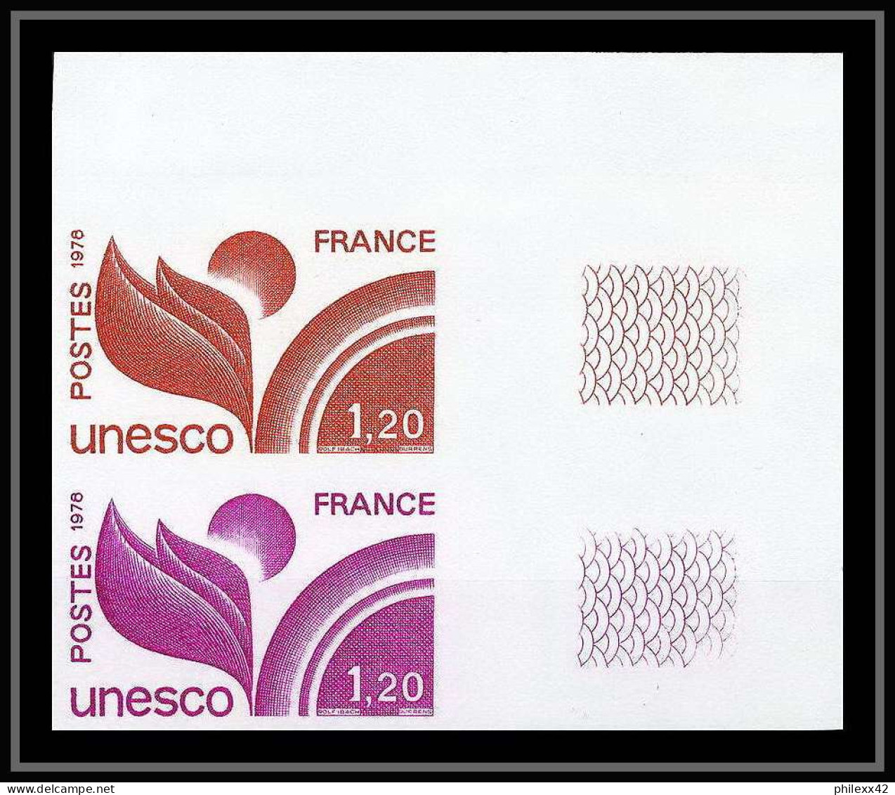 France Service N°57 Paire Unesco Non Dentelé ** MNH (Imperf) - Color Proofs 1945-…