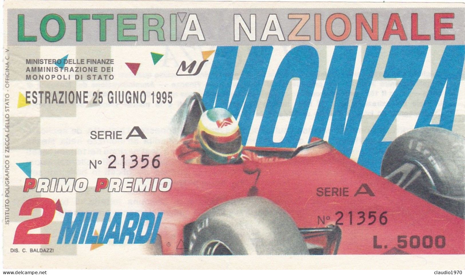 BIGLIETTO DELLA LOTTERIA - NAZIONALE - DI MONZA - ESTAZIONE 25/6/1995 - Biglietti Della Lotteria