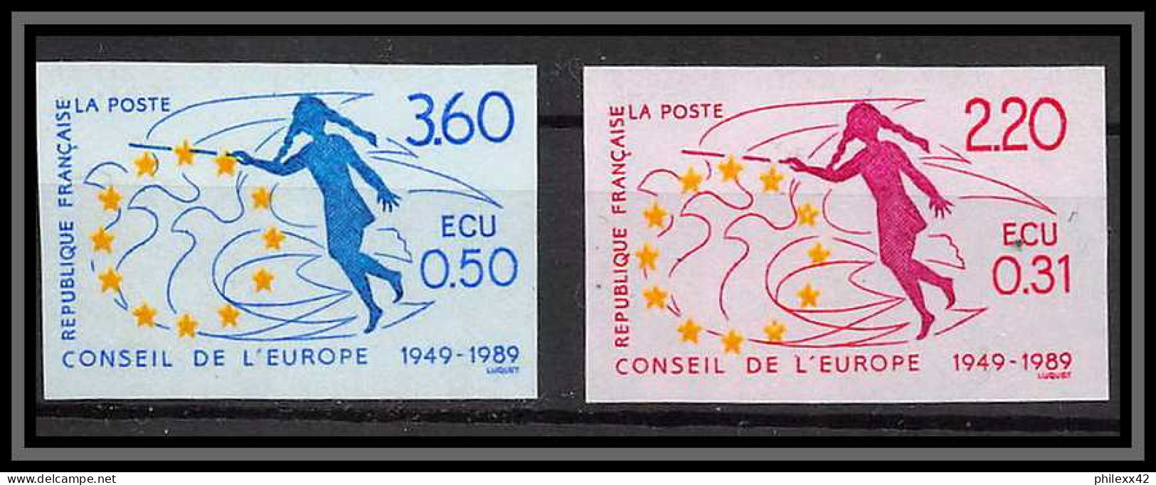 France Service N°100/101 Conseil De L'europe Allegorie Non Dentelé ** MNH (Imperf) Cote 75 - 1981-1990