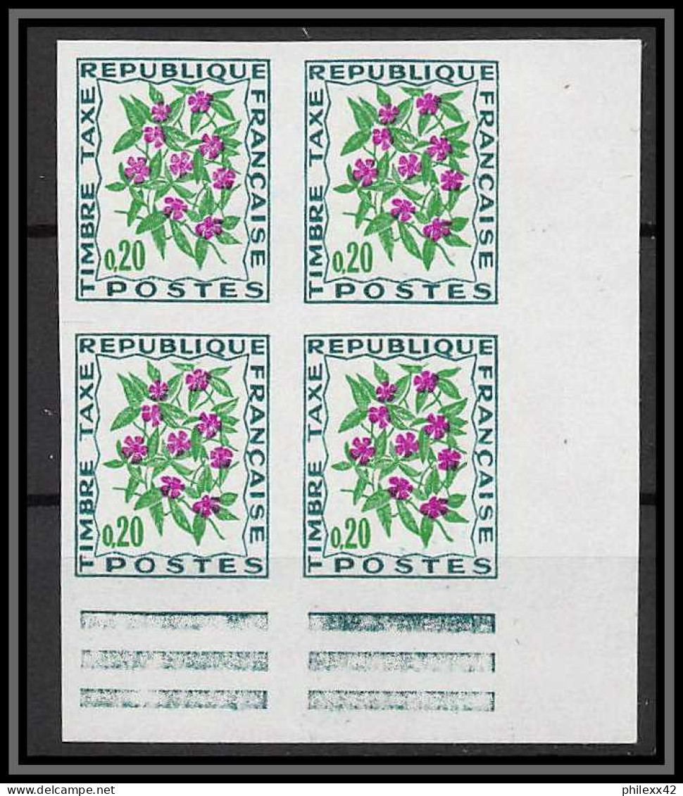 France Taxe N°98 Pervanche Periwinkle Bloc De 4 Fleurs (plants - Flowers) Non Dentelé ** MNH (Imperf) - 1961-1970