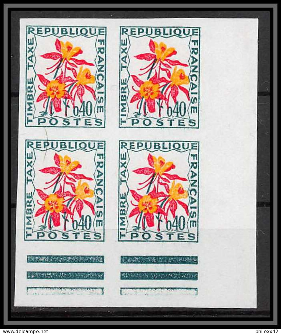 France Taxe N°100 Ancolie Aquilegia Bloc De 4 Fleurs (plants - Flowers) Non Dentelé ** MNH (Imperf) - 1961-1970