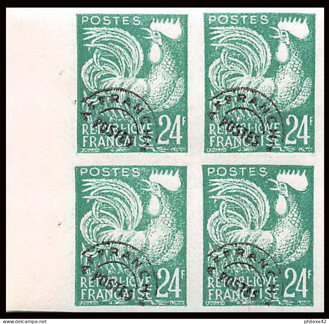 France Préoblitere PREO N°114 Bloc De 4 Coq Gaulois (french Rooster) Non Dentelé ** MNH (Imperf) - 1951-1960