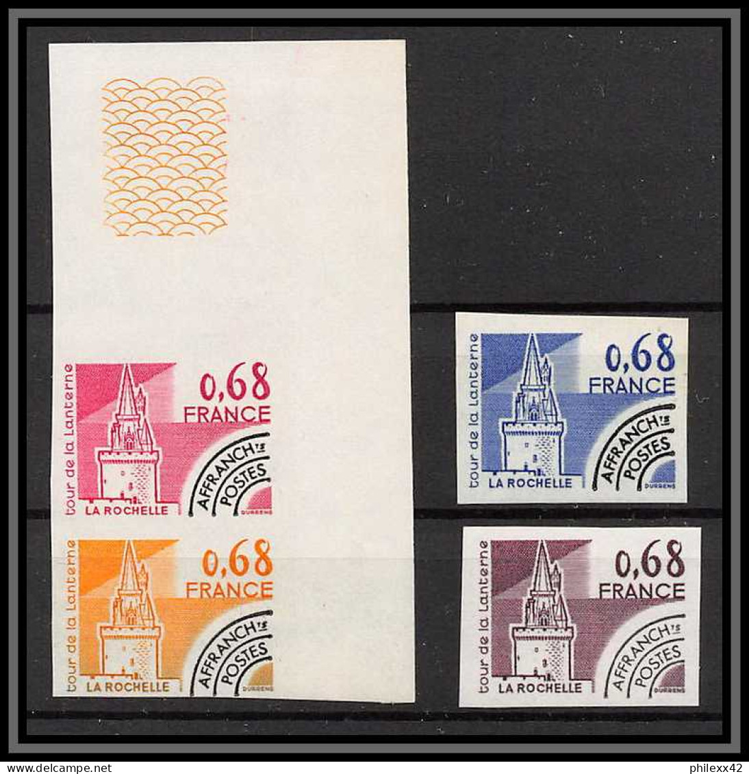 France Préoblitere PREO N°162 Tour De La Lanterne La Rochelle Chateau Castle Non Dentelé ** MNH Imperf Lot 4 Essai Proof - Essais De Couleur 1945-…