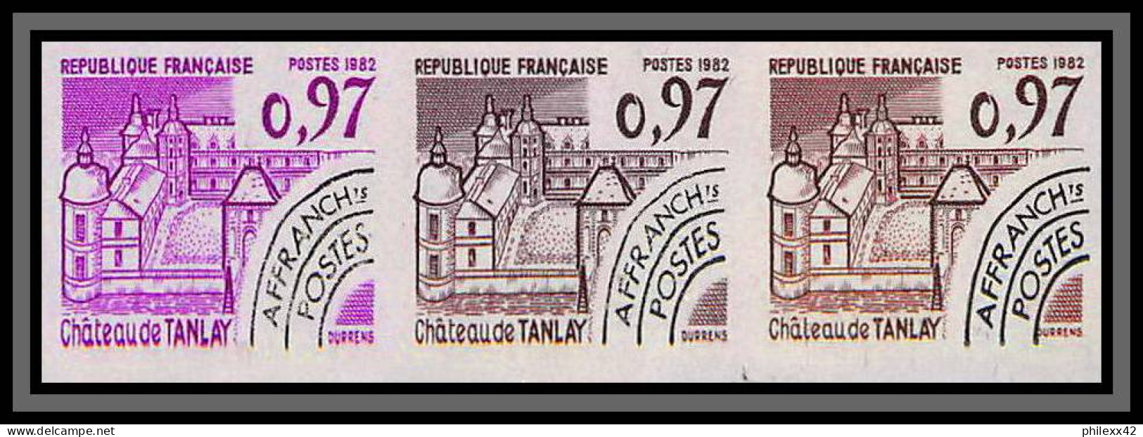 France Préoblitere PREO N°174 Chateau Tanlay Yonne Castle Bande De 3 Essai (trial Proof) + Non Dentelé Imperf ** - Color Proofs 1945-…
