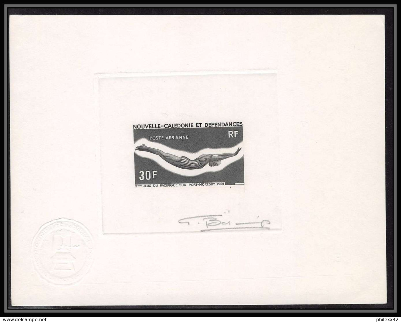 258/ Epreuve D'artiste Artist Proof Nouvelle-Caledonie PA Y&t 106 PLONGEON Diving Signe (signed Autograph) Betemps - Sin Dentar, Pruebas De Impresión Y Variedades