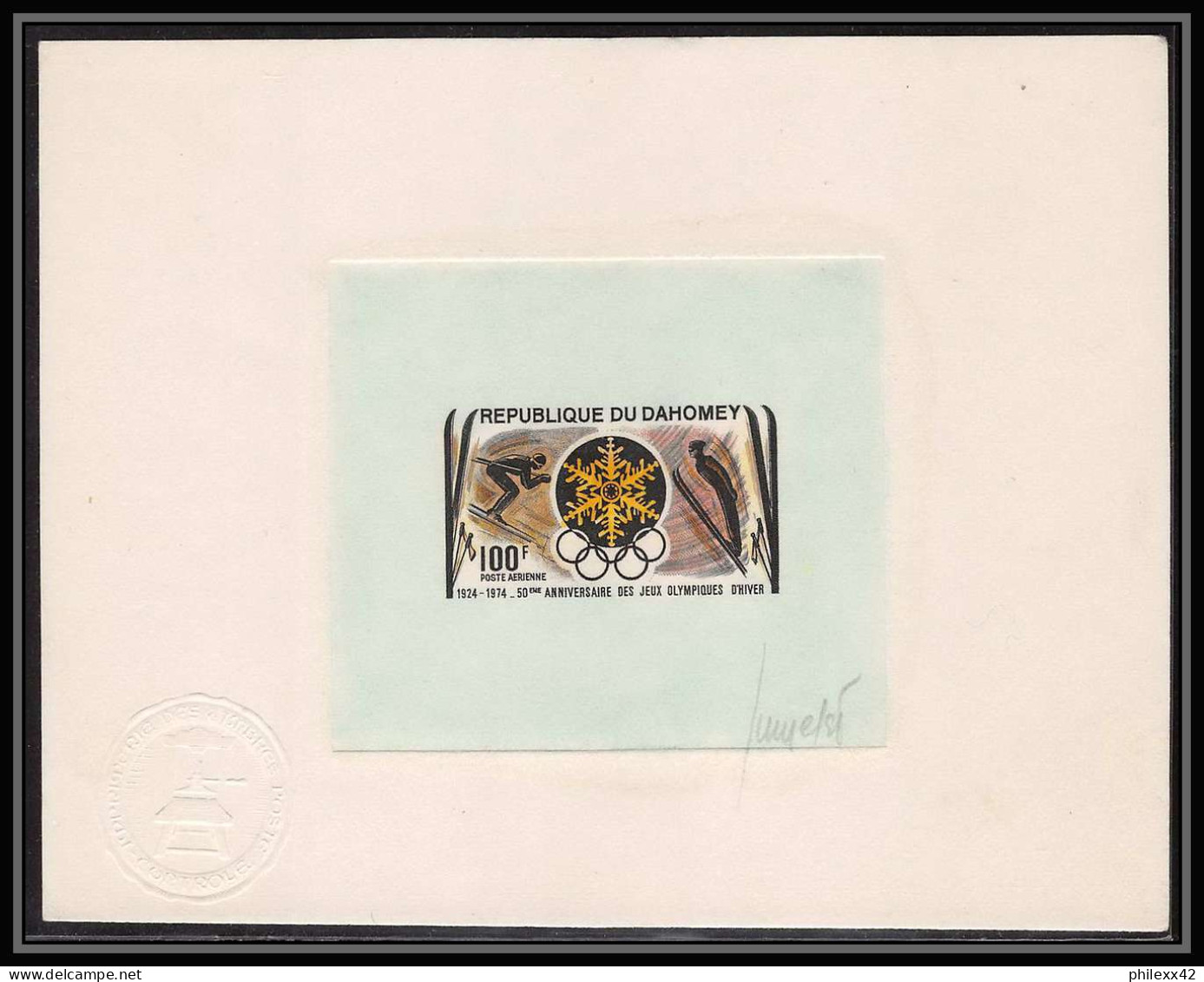 667 Epreuve D'artiste (artist Proof) Dahomey Y&t 204 Jeux Olympiques (olympic Games) Ski Signe (signed Autograph) Ski - Winter 1968: Grenoble